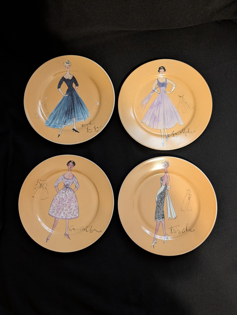 LaMode Collection By Rosanna Retro French Lady Fashion 8"Dessert Plates-Set Of 4